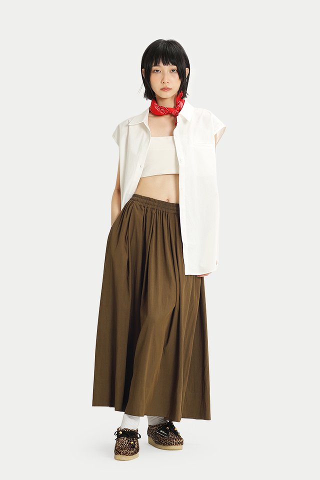 AYAKA DRAWSTRING MIDI SKIRT IN ESPRESSO
