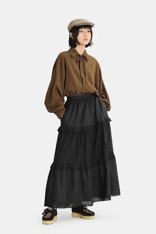 EULA BRODERIE TIER SKIRT IN BLACK