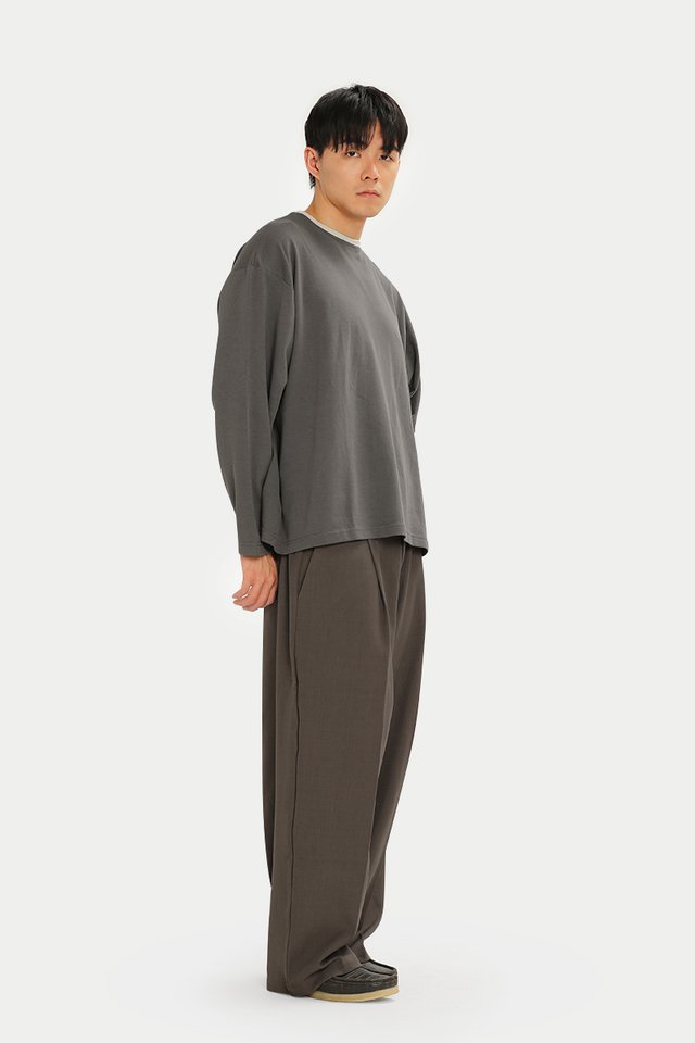 LEVI LONG SLEEVE RINGER TEE IN CHARCOAL