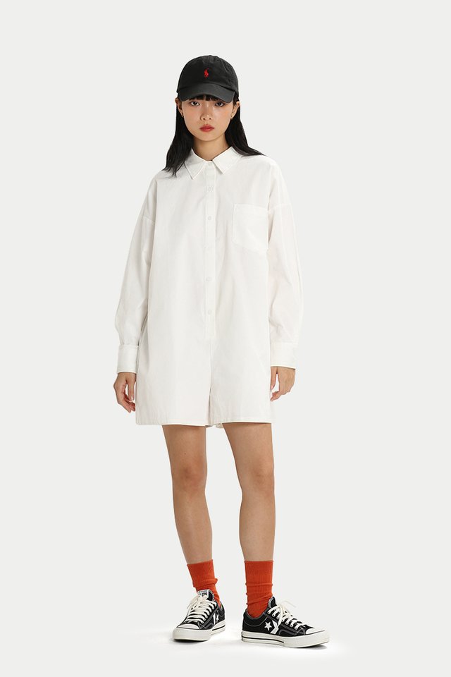 MEG OVERSIZED SHIRT ROMPER IN WHITE