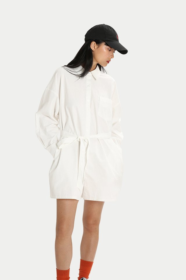 MEG OVERSIZED SHIRT ROMPER IN WHITE