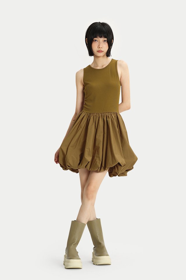 ODILE CLOUD ROMPER DRESS IN MOCHA