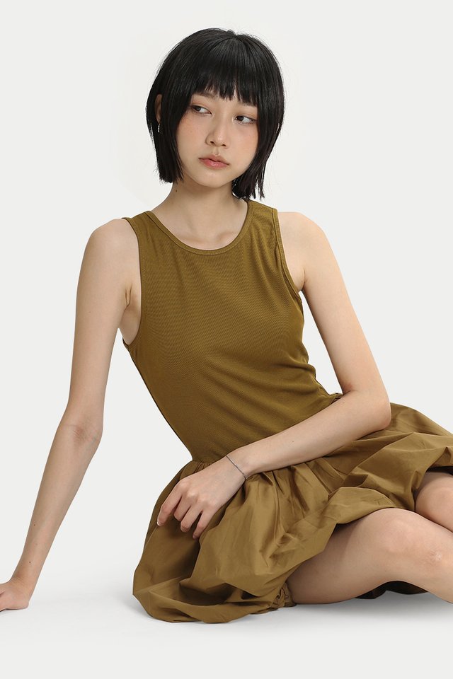 ODILE CLOUD ROMPER DRESS IN MOCHA