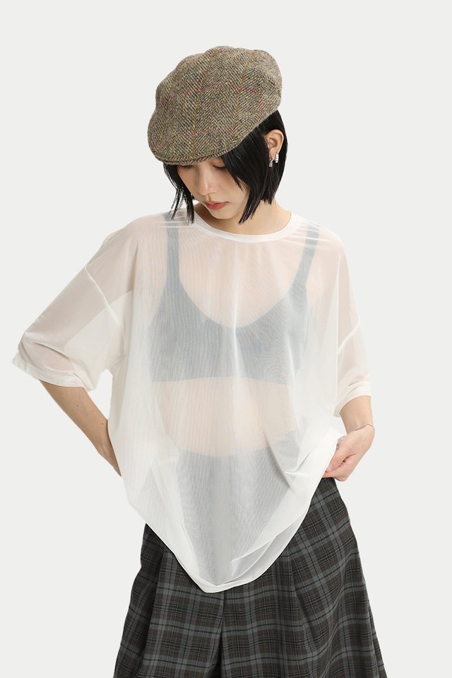 TAKARA OVERSIZED SHEER TEE IN WHITE