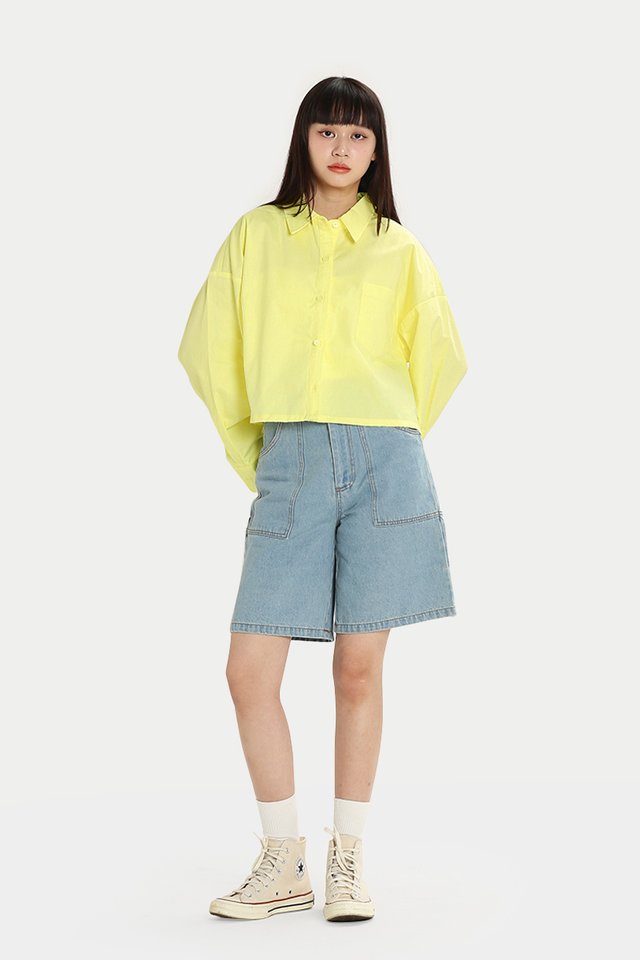 THOM BOXY CROP SHIRT IN LEMON