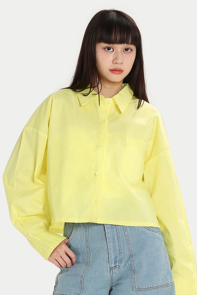 THOM BOXY CROP SHIRT IN LEMON