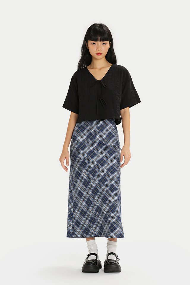 TILLY PLAID MIDI SKIRT IN BLUE