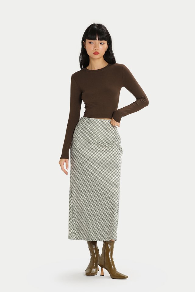 TILLY PLAID MIDI SKIRT IN PINE