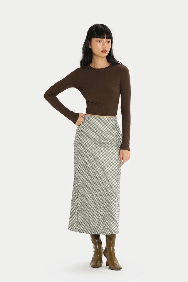 TILLY PLAID MIDI SKIRT IN PINE