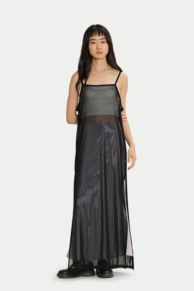 UME OVERLAY SHEER DRESS IN BLACK