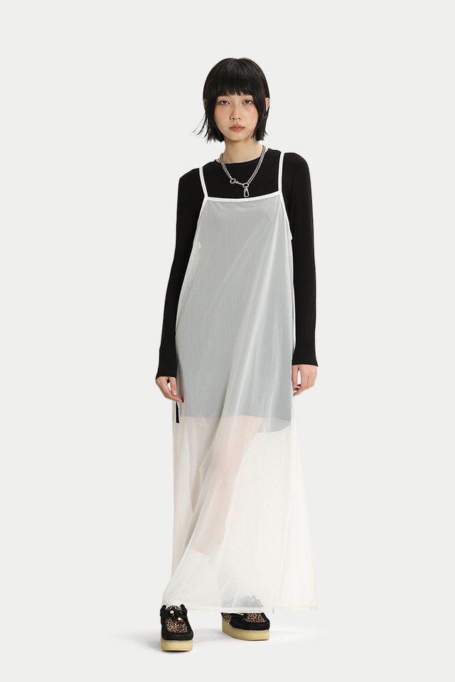 UME OVERLAY SHEER DRESS IN WHITE