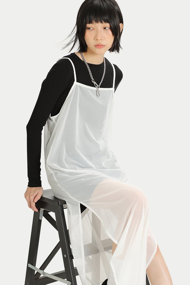 UME OVERLAY SHEER DRESS IN WHITE