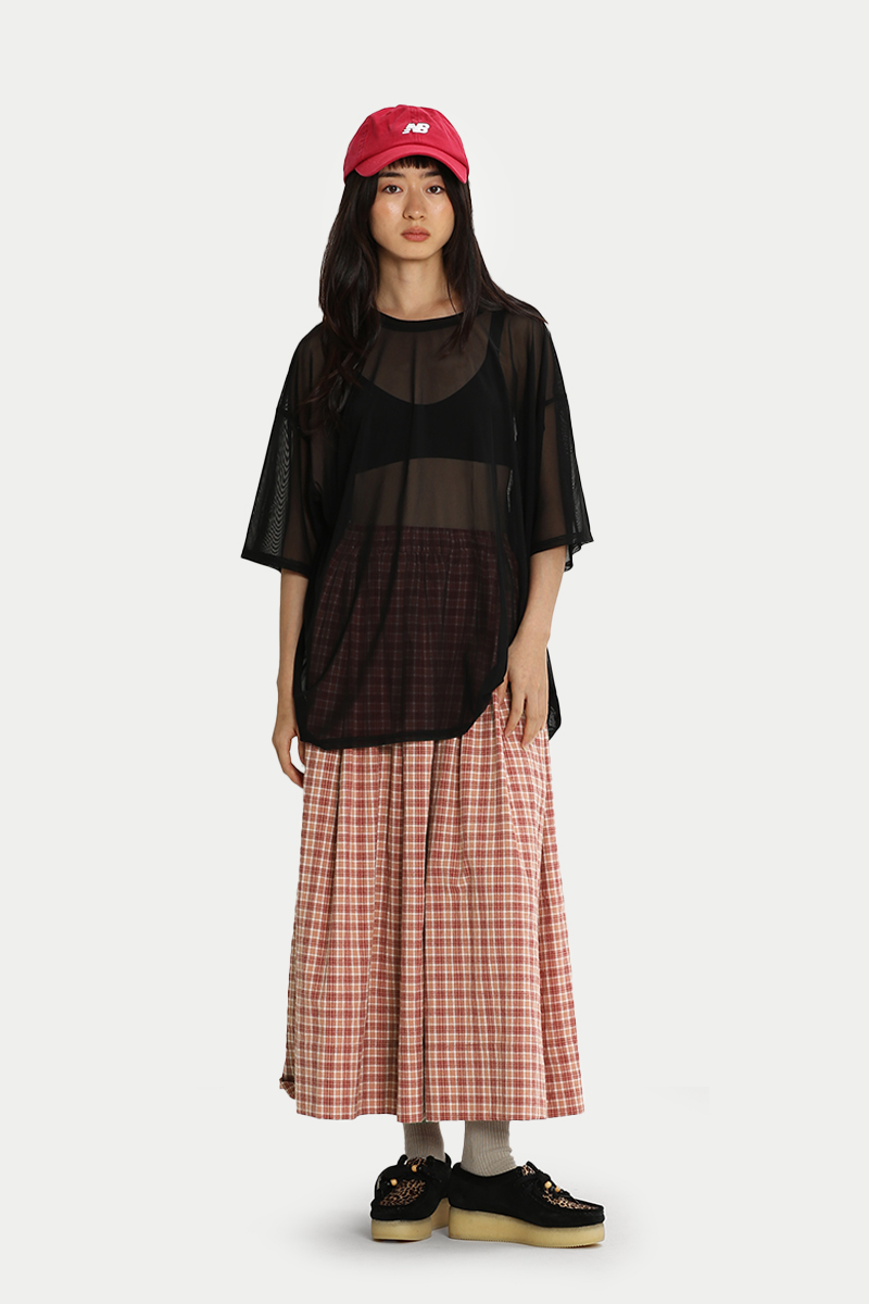 AYAKA CHECKED DRAWSTRING MIDI SKIRT IN RED