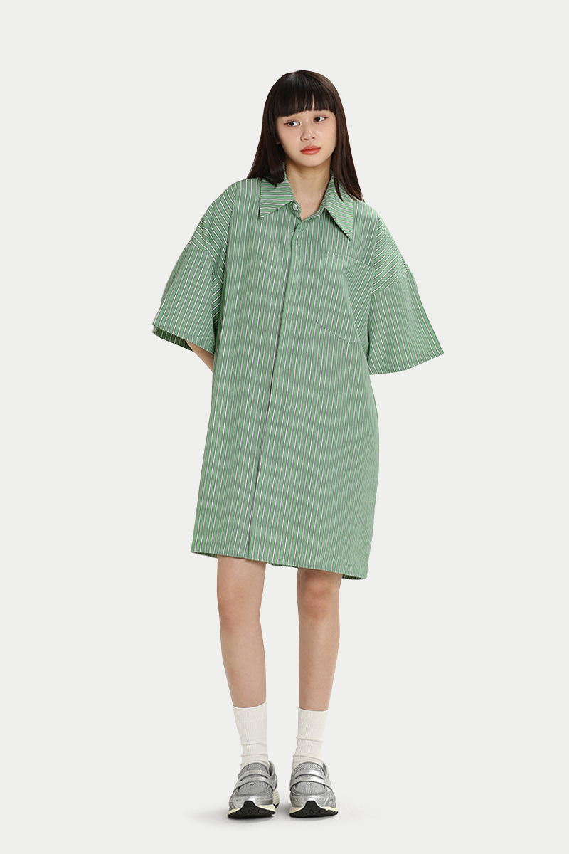 【高い素材】 eline_boxy_shirt_dress_in_gree ワンピース