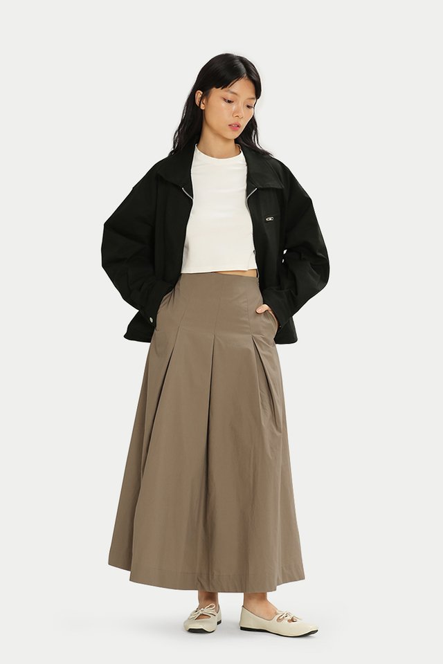 ADELLE INVERTED PLEAT MIDI SKIRT IN SAND
