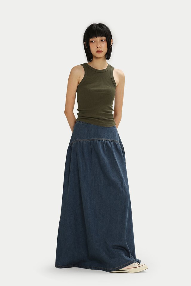 DEA RIBBED TANK TOP IN OLIVE