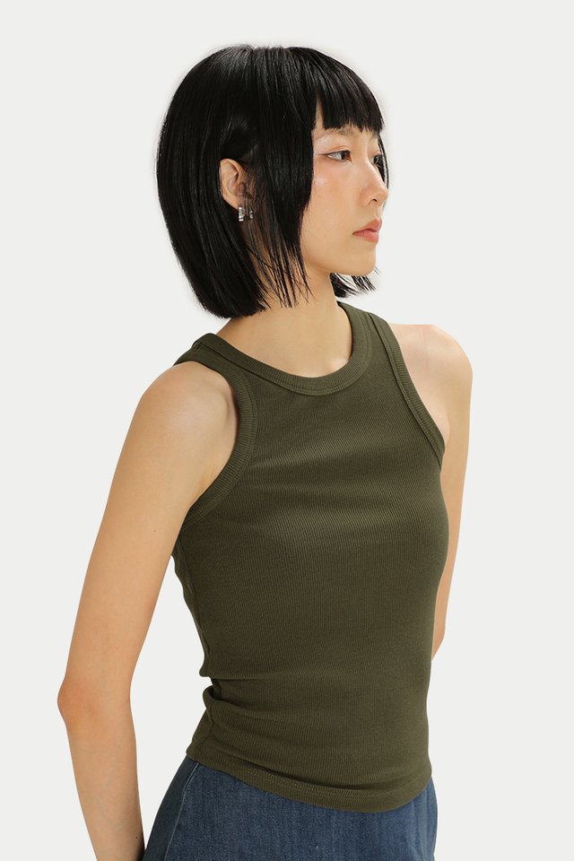 DEA RIBBED TANK TOP IN OLIVE