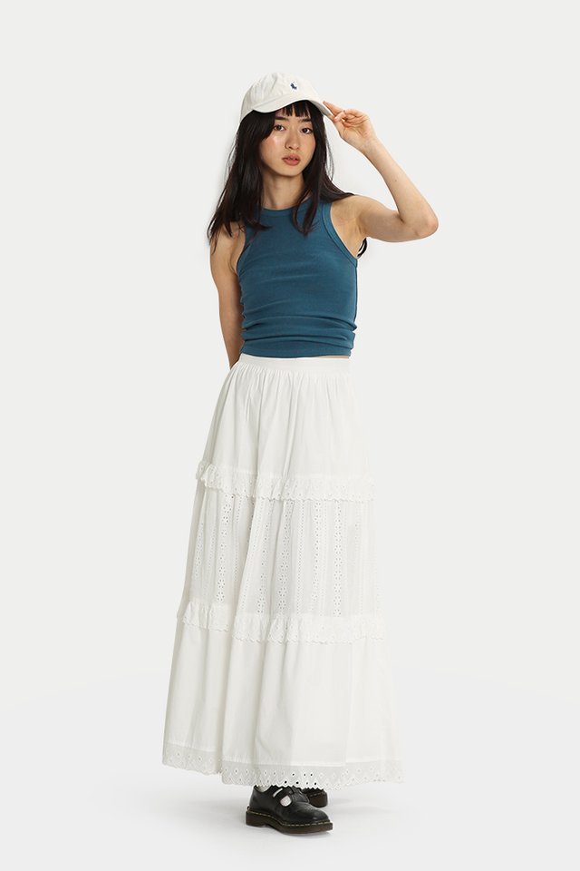DEA RIBBED TANK TOP IN RIVER BLUE