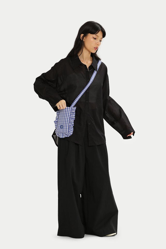 KIKI GINGHAM FRILL POUCH IN COBALT