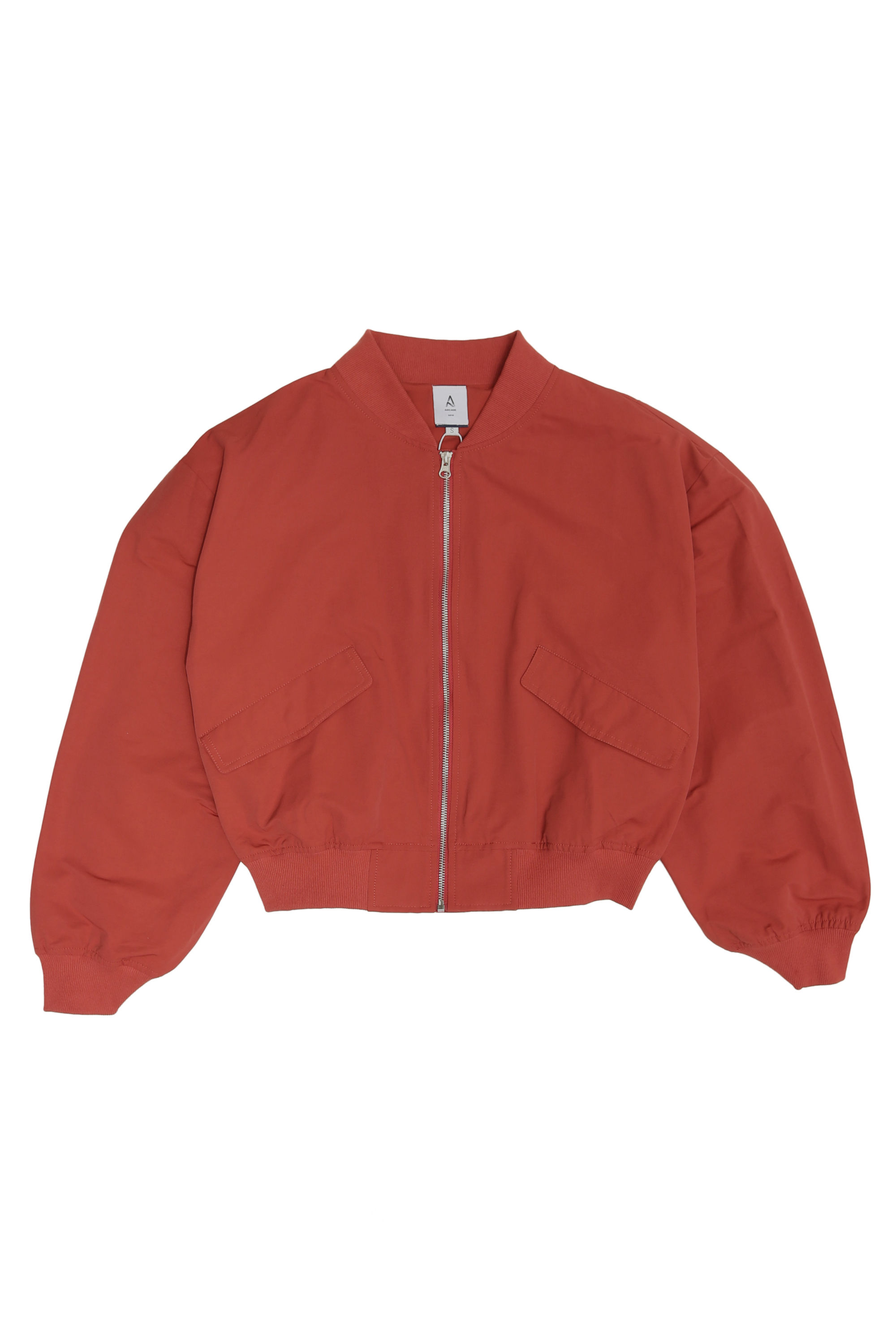 Cropped red bomber jacket top