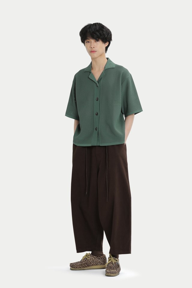 ARCADE X NATHANIELFONG KNITTED CAMP COLLAR SHIRT IN PINE
