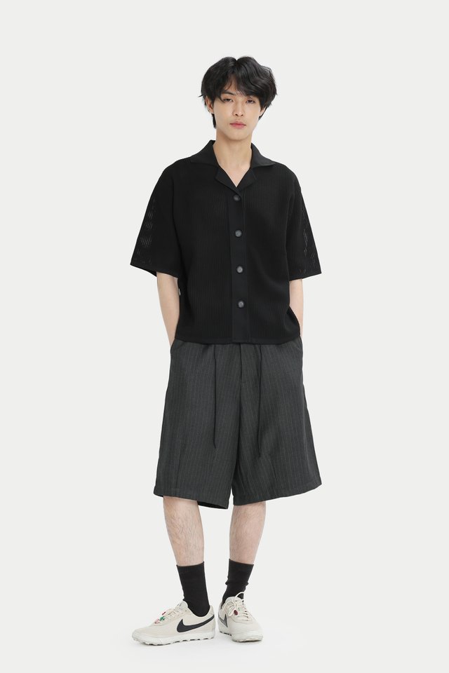 ARCADE X NATHANIELFONG KNITTED CAMP COLLAR SHIRT IN BLACK