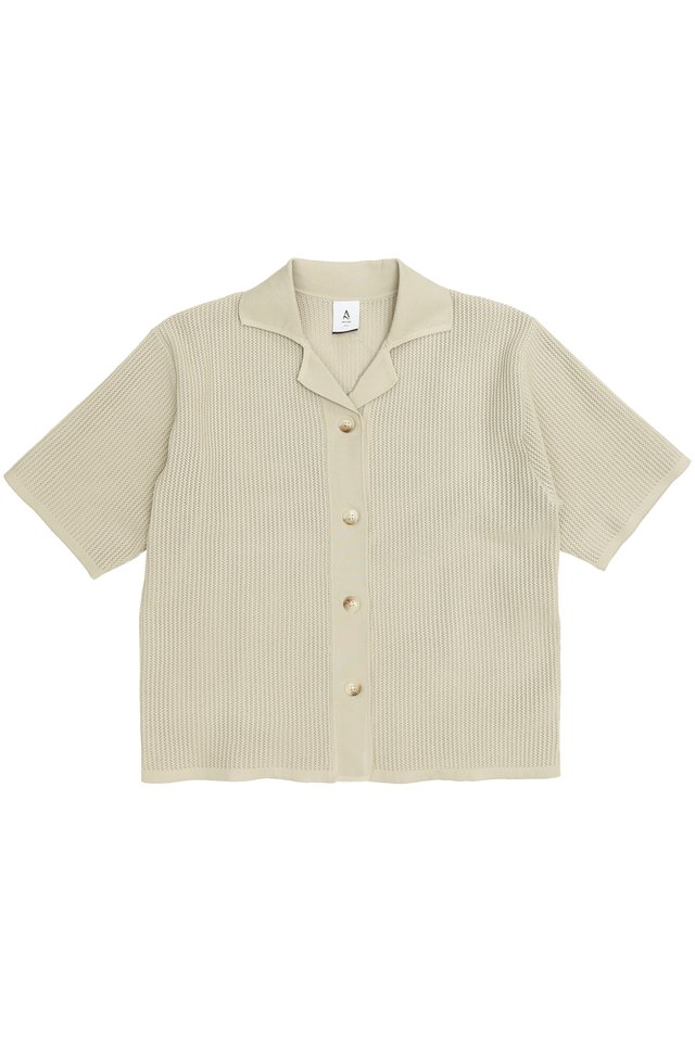 ARCADE X NATHANIELFONG KNITTED CAMP COLLAR SHIRT IN BONE