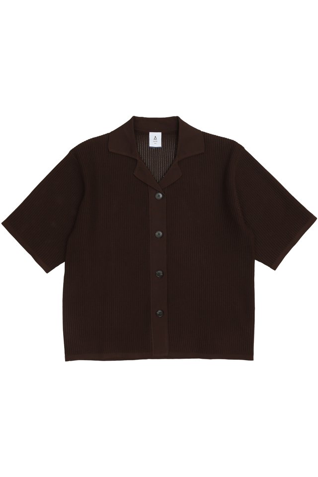 ARCADE X NATHANIELFONG KNITTED CAMP COLLAR SHIRT IN CHOCOLATE