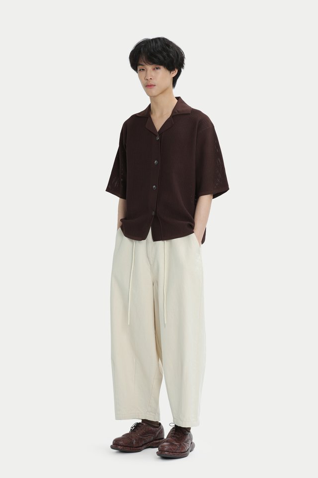 ARCADE X NATHANIELFONG KNITTED CAMP COLLAR SHIRT IN CHOCOLATE