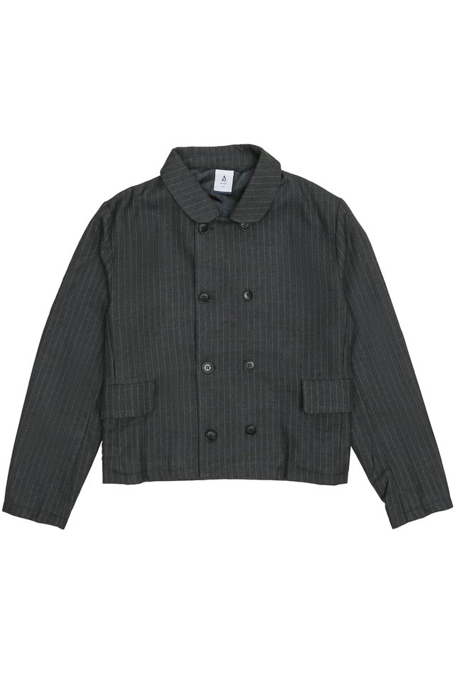 ARCADE X NATHANIELFONG PINSTRIPED PEA COAT IN CHARCOAL