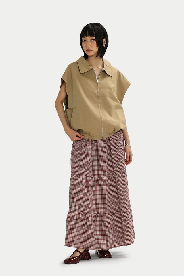 LOU COLLAR ZIPPED VEST IN KHAKI