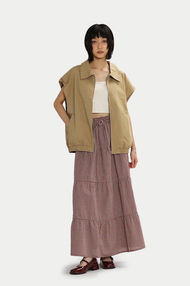 LOU COLLAR ZIPPED VEST IN KHAKI