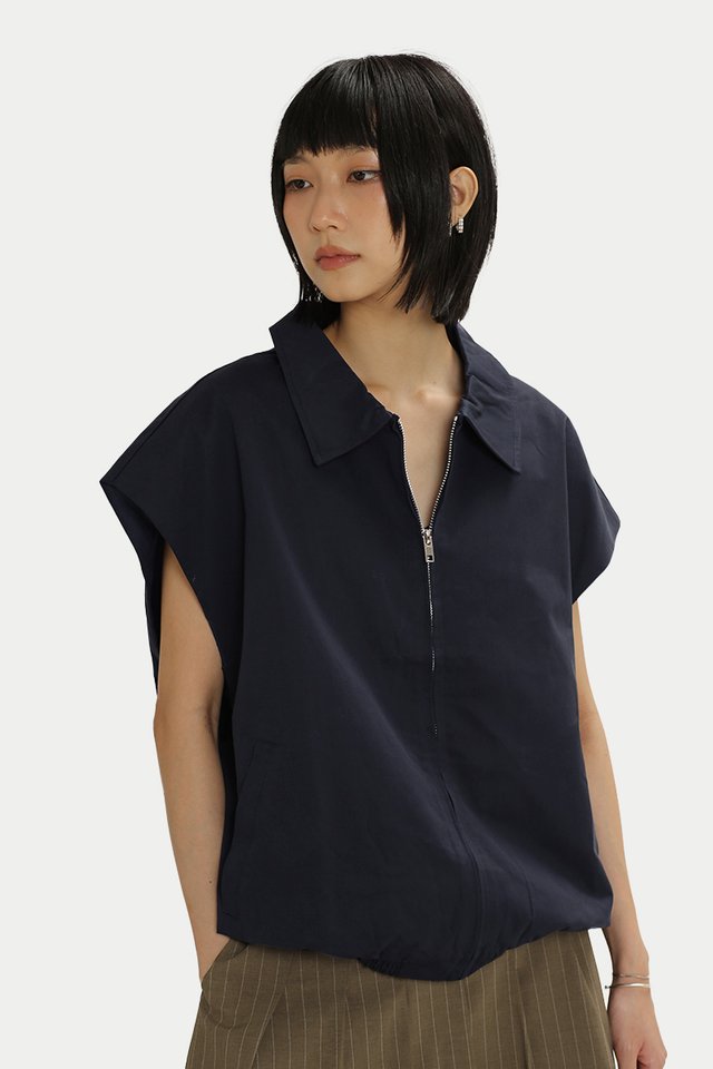 LOU COLLAR ZIPPED VEST IN MIDNIGHT