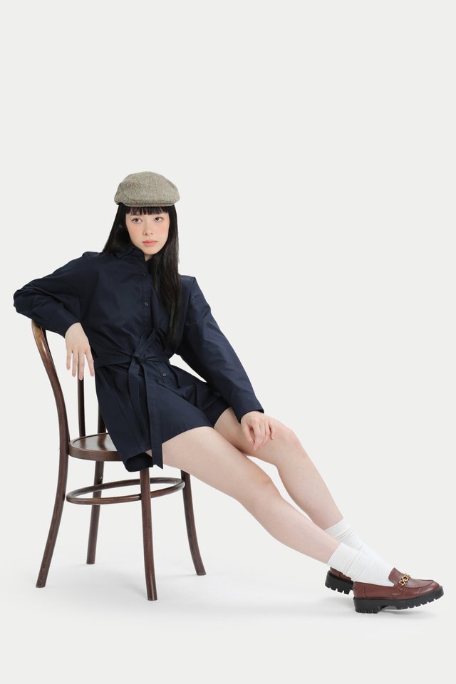 MEG OVERSIZED SHIRT ROMPER IN NAVY