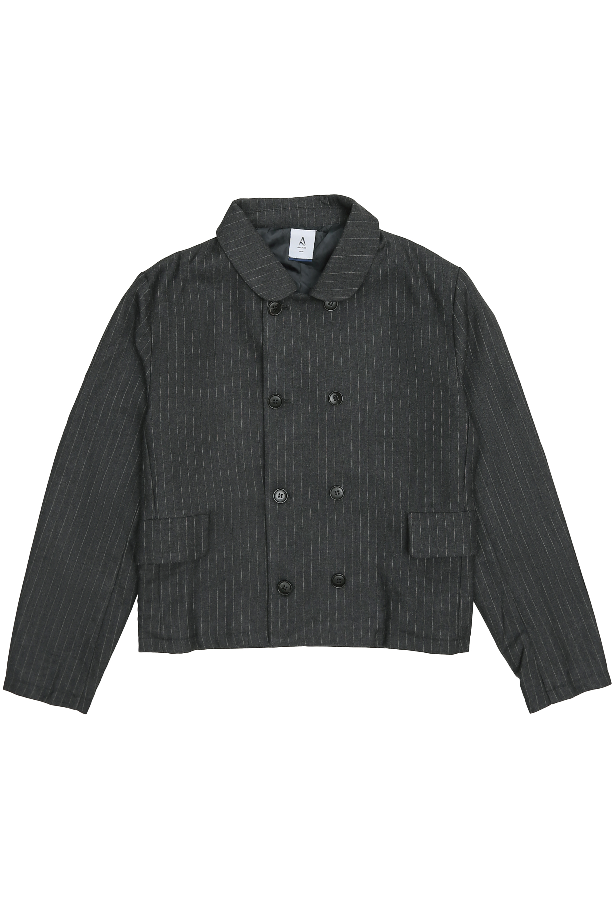 ARCADE X NATHANIELFONG PINSTRIPED PEA COAT IN CHARCOAL