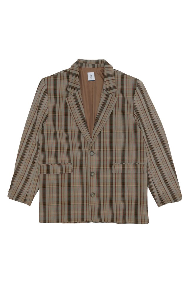 BARKER RELAXED-FIT CHECKED BLAZER IN MOUSSE
