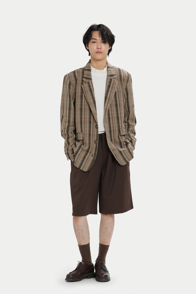 BARKER RELAXED-FIT CHECKED BLAZER IN MOUSSE