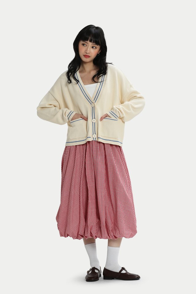 DALTON VARSITY KNIT CARDIGAN IN CREAM