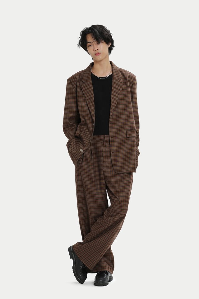 EAMES RELAXED-FIT CHECKED TROUSERS IN MULBERRY