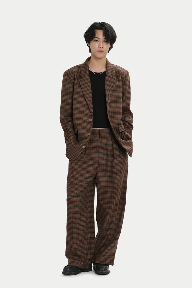 BARKER RELAXED-FIT CHECKED BLAZER IN MULBERRY