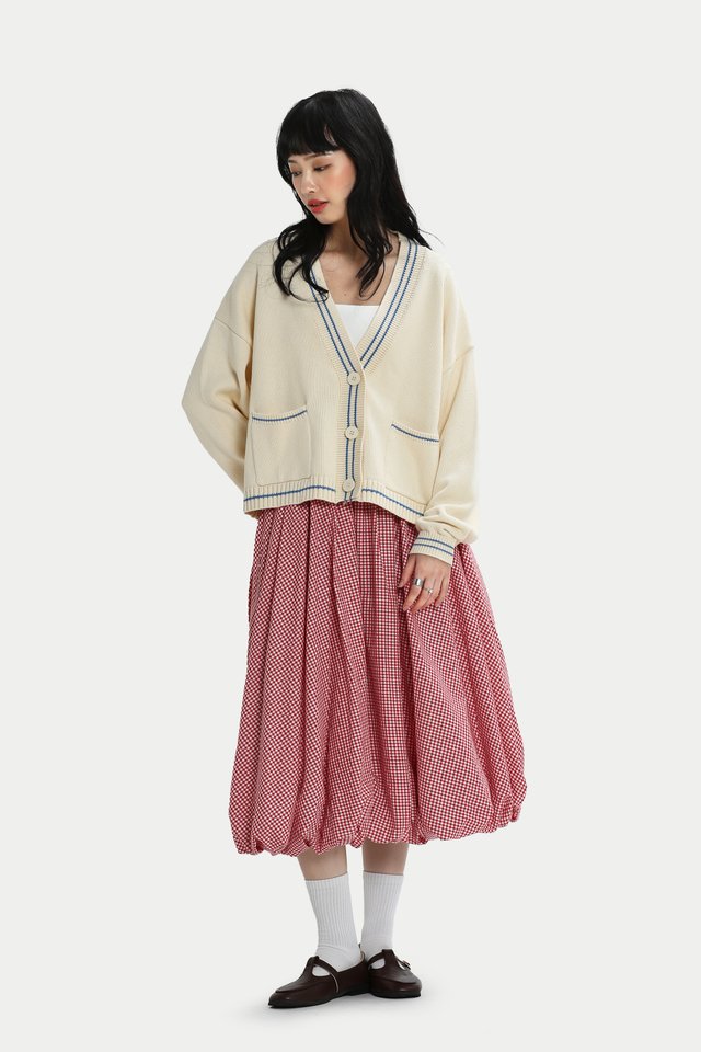 EMMIE CHECKERED CLOUD SKIRT IN WHITE/RED