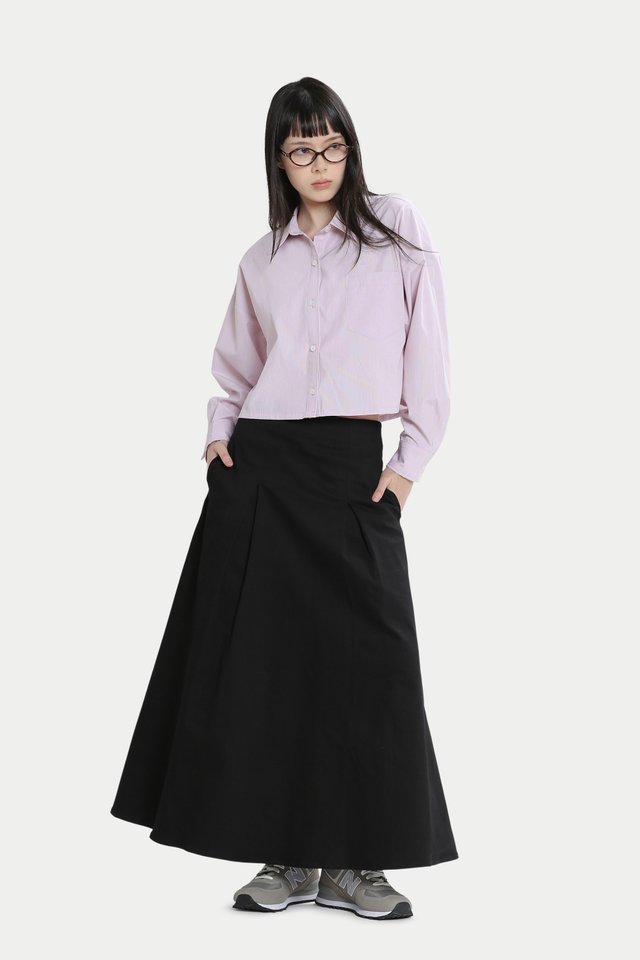 KIERIA TWILL PANEL MIDI SKIRT IN BLACK