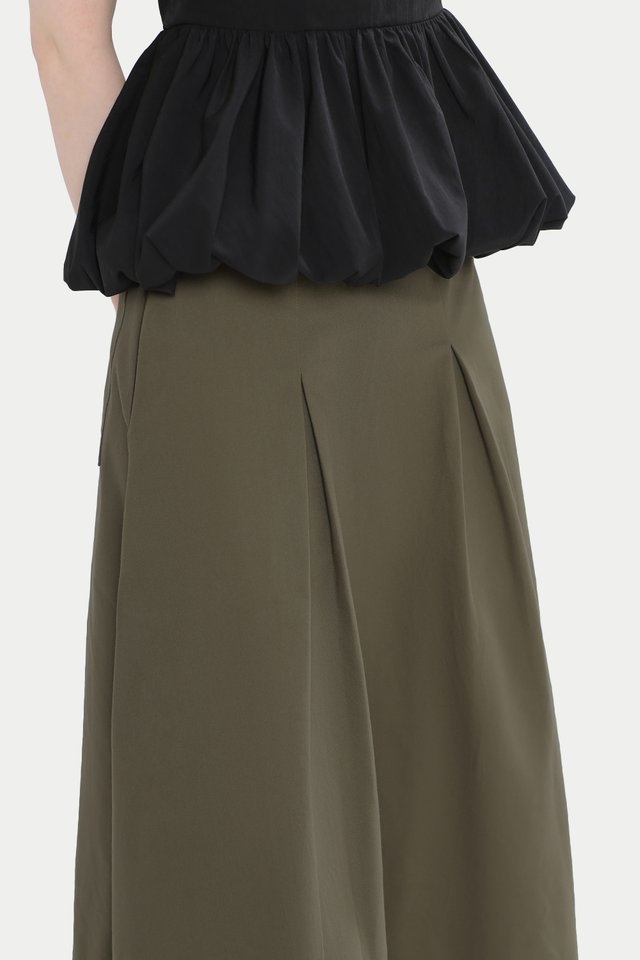 KIERIA TWILL PANEL MIDI SKIRT IN HOJICHA