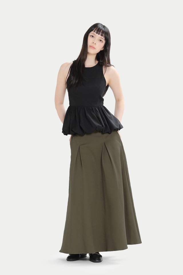KIERIA TWILL PANEL MIDI SKIRT IN HOJICHA