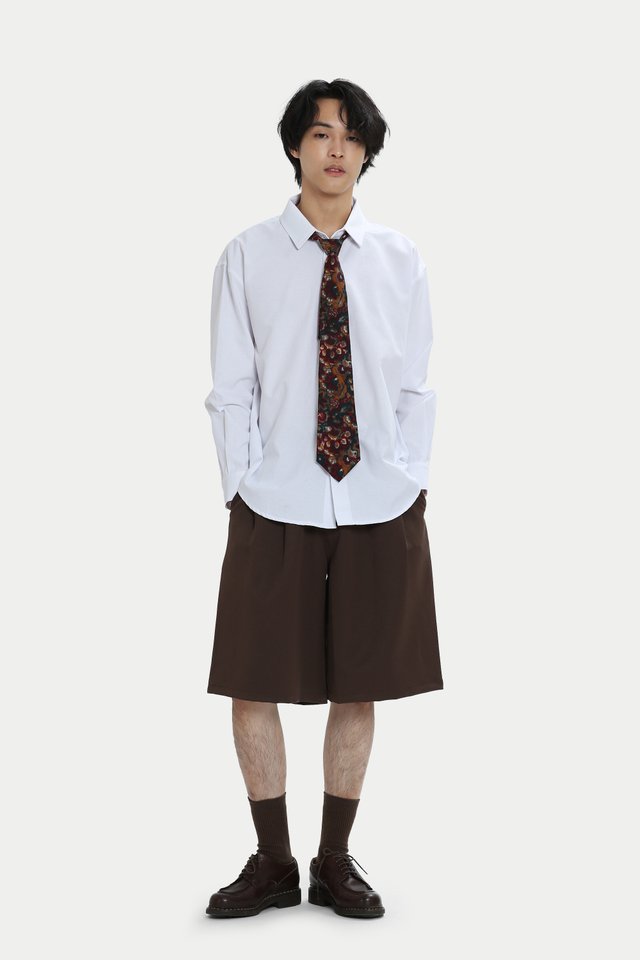 WARREN ELASTIC WAIST PLEATED SHORTS IN WALNUT