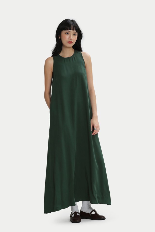 RIA DRAPED TANK DRESS IN FOREST