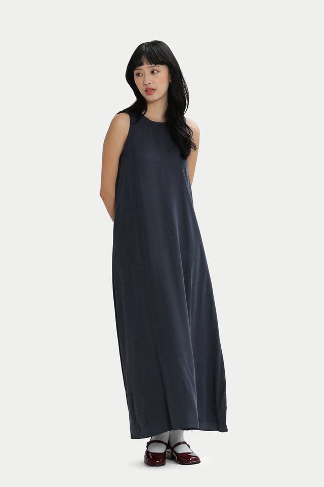 RIA DRAPED TANK DRESS IN NAVY