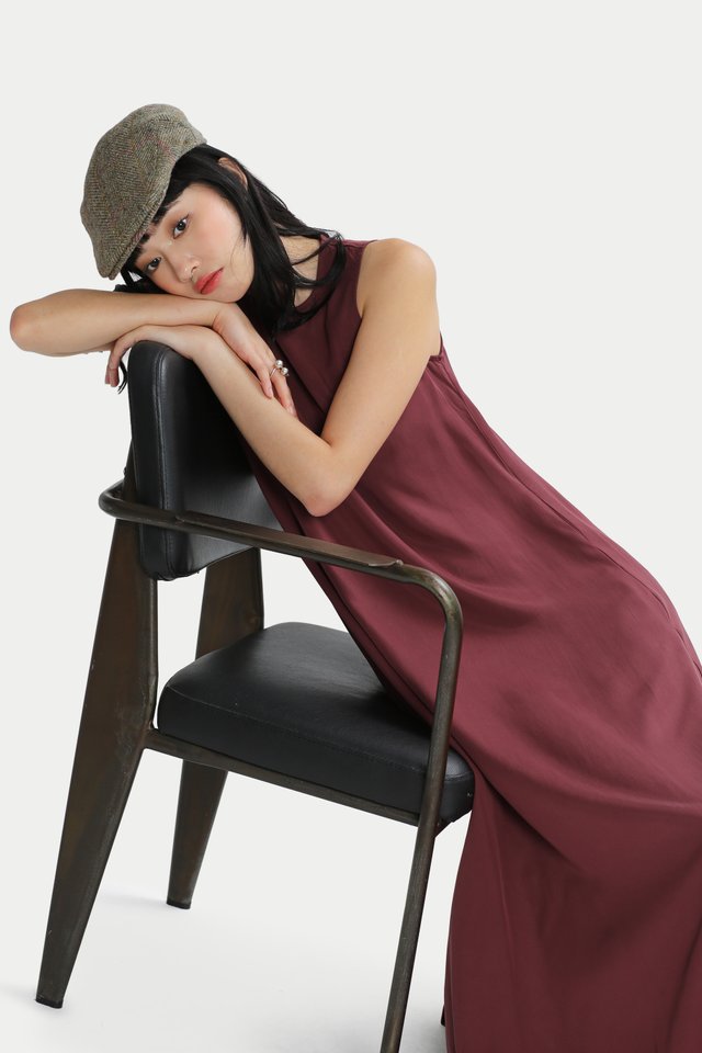 RIA DRAPED TANK DRESS IN WINE
