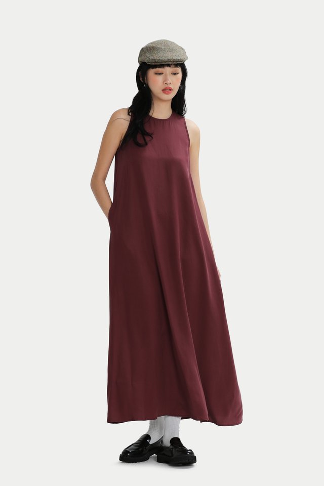 RIA DRAPED TANK DRESS IN WINE