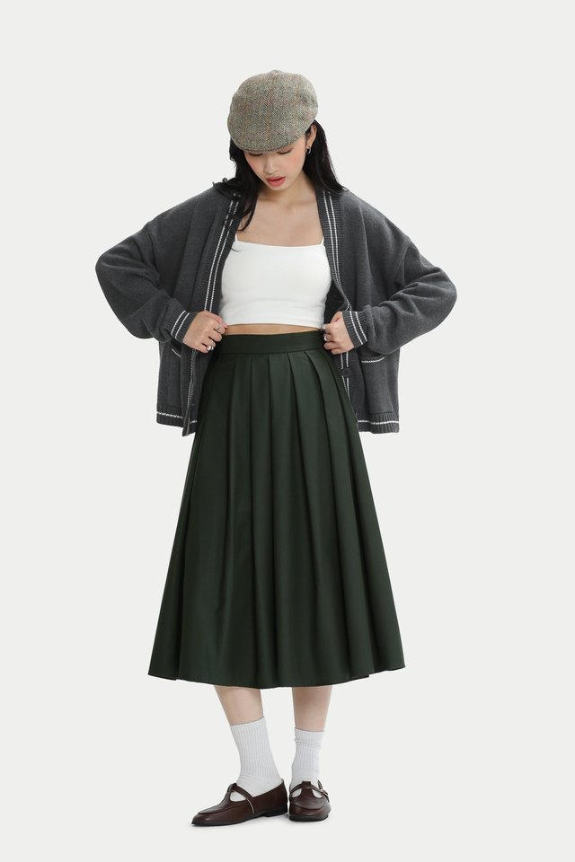RUBY PLEATED MIDI SKIRT IN FOREST